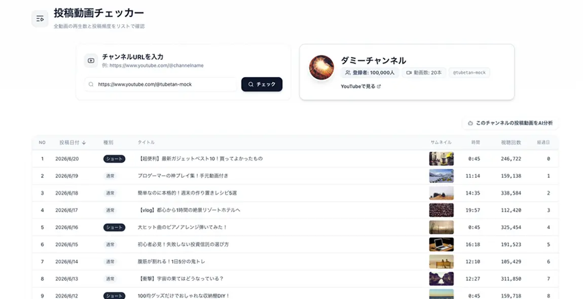 投稿動画チェッカー