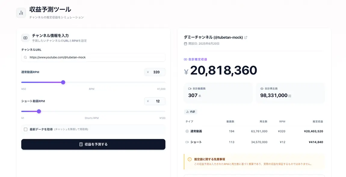 収益予測ツール